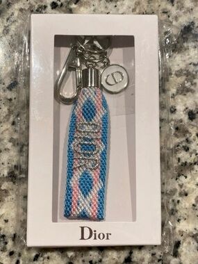 Dior Pink, Blue & Cream Woven Logo Keyring
